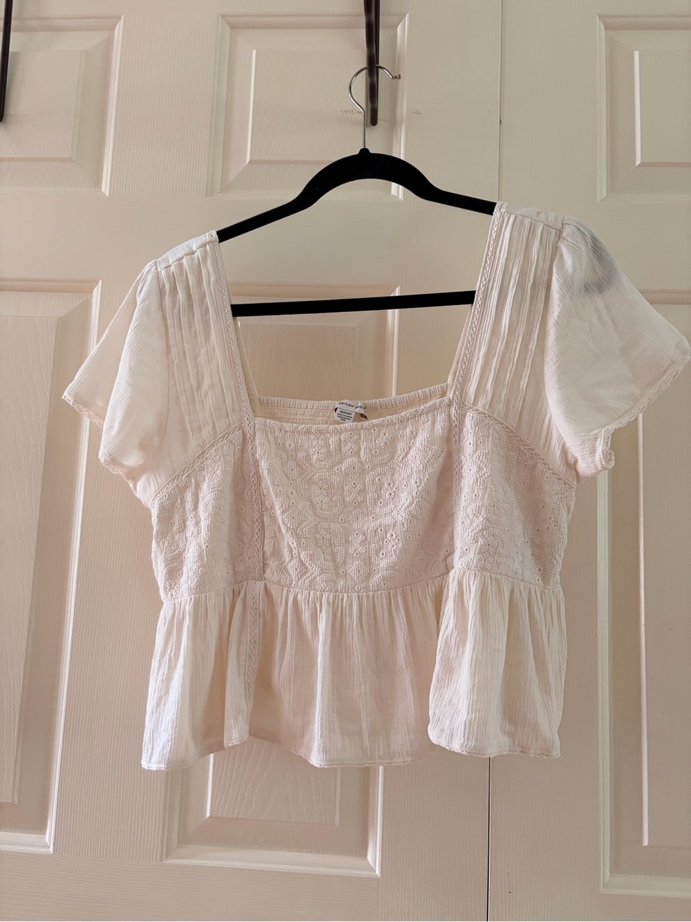American Eagle Textured Square-Neck Peplum Crop Top